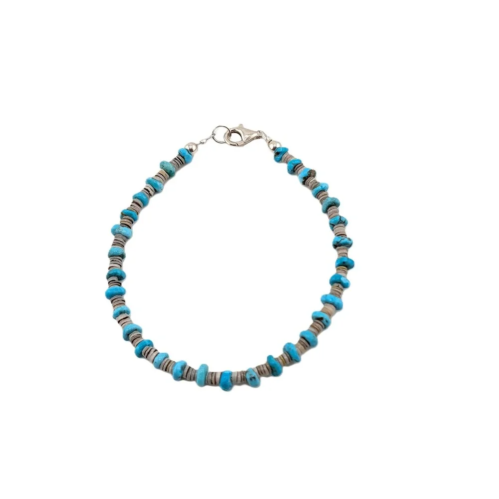 Santo Domingo Pueblo‎ Heishi Bracelet Kewa Pen Shell & Turquoise Nugget 8
